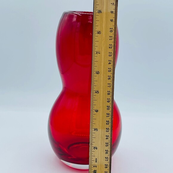 MCM Rudy Red Hand Blown Art Glass Gourd Hourglass Shaped Vase - Picture 8 of 12